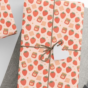 Strawberry Jam Wrapping Paper | Cute Fruit Gift Wrap | Cottagecore Present Paper | Sweet Berry Birthday Baby Shower Supplies