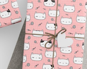 Pink Cat Wrapping Paper - Cute Kitty Gift Wrap for Pet Lovers, Girls' Birthdays & Animal Theme