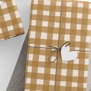 Brown Gingham Farmhouse Plaid Gift Wrap, Cottagecore Neutral Kraft, Aesthetic Supplies, Rustic Present Wrapping Paper