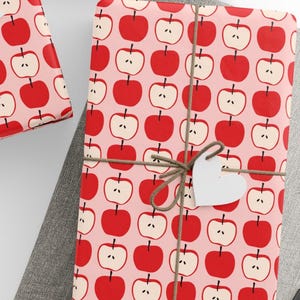 Papier cadeau mignon avec imprimé pommes - Papier à motifs de fruits pour remercier les enseignants, rentrée des classes, anniversaire de cuisine de ferme, fournitures créatives