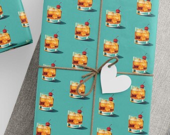 Papel de embrulho, papel de embrulho com padrão de coquetel retrô para festas, ocasiões especiais e celebrações, design de bebida à moda antiga, decoração de bar,
