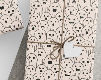 Spooky Cute Ghost Halloween Gift Wrap - Funny Boo Birthday Wrapping Paper for Kids, Adults, Party Decor