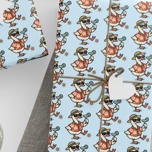 Cute Baby Duck Gift Wrap - Light Blue Goose Print Nursery Birthday Wrapping Paper for Kids, New Baby, Toddler