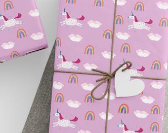 Magisk enhörning regnbåge presentpapper - rosa fantasi presentpapper för flickors födelsedag och barnkalas