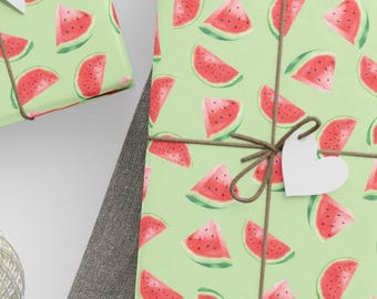 Papel de regalo de sandía con acuarela, bonito estampado de frutas en verde pastel, ideal para fiestas de verano, ideal para pícnics de cumpleaños.