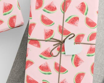 Watercolor Watermelon Wrapping Paper, Cute Fruit Pattern Pink Gift Wrap, Summer Party Present Paper, Sweet Birthday Picnic Supplies