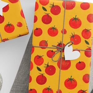 Tomato Wrapping Paper - Food Kitchen Gift Wrap, Playful Tomato Pattern, Bright Yellow Background, Whimsical Gift Wrap, Food Lover Gift,