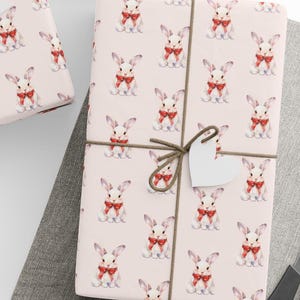 Carta da regalo con fiocchi rosa pastello, motivo coniglietto pasquale acquerello - Coquette Animal Pattern, carta da regalo carina per gli amanti degli animali, carta artigianale