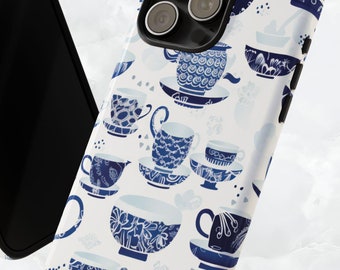 Toile Teacup Phone Case: French Blue Chinoiserie Pattern