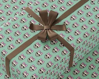 Pink Skull Gift Wrap - Cute Goth Wrapping Paper, Whimsical Skeleton Pattern Sheets, Alternative Party Craft Paper