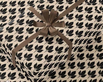 Black Leaf Elegant Botanical Gift Wrap Paper, Modern Foliage Pattern Sheets, Nature Inspired Paper, Gift Wrapping Supplies