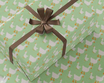 Cute Silly Goose Wrapping Papers, Pastel Mint Green Animal Gift Wrap, Honking Geese Pattern, Quirky Funny Gift Wrap, Playful Honk Honk Theme