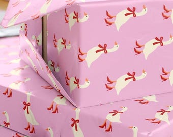 Pink Silly Goose Wrapping Paper - Red High heel and Red Bow Goose, Cute Bird Gift Wrap for Animal Lovers, Girls & Farm Theme Parties