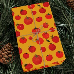 Tomato Wrapping Paper - Food Kitchen Gift Wrap, Playful Tomato Pattern, Bright Yellow Background, Whimsical Gift Wrap, Food Lover Gift, image 3