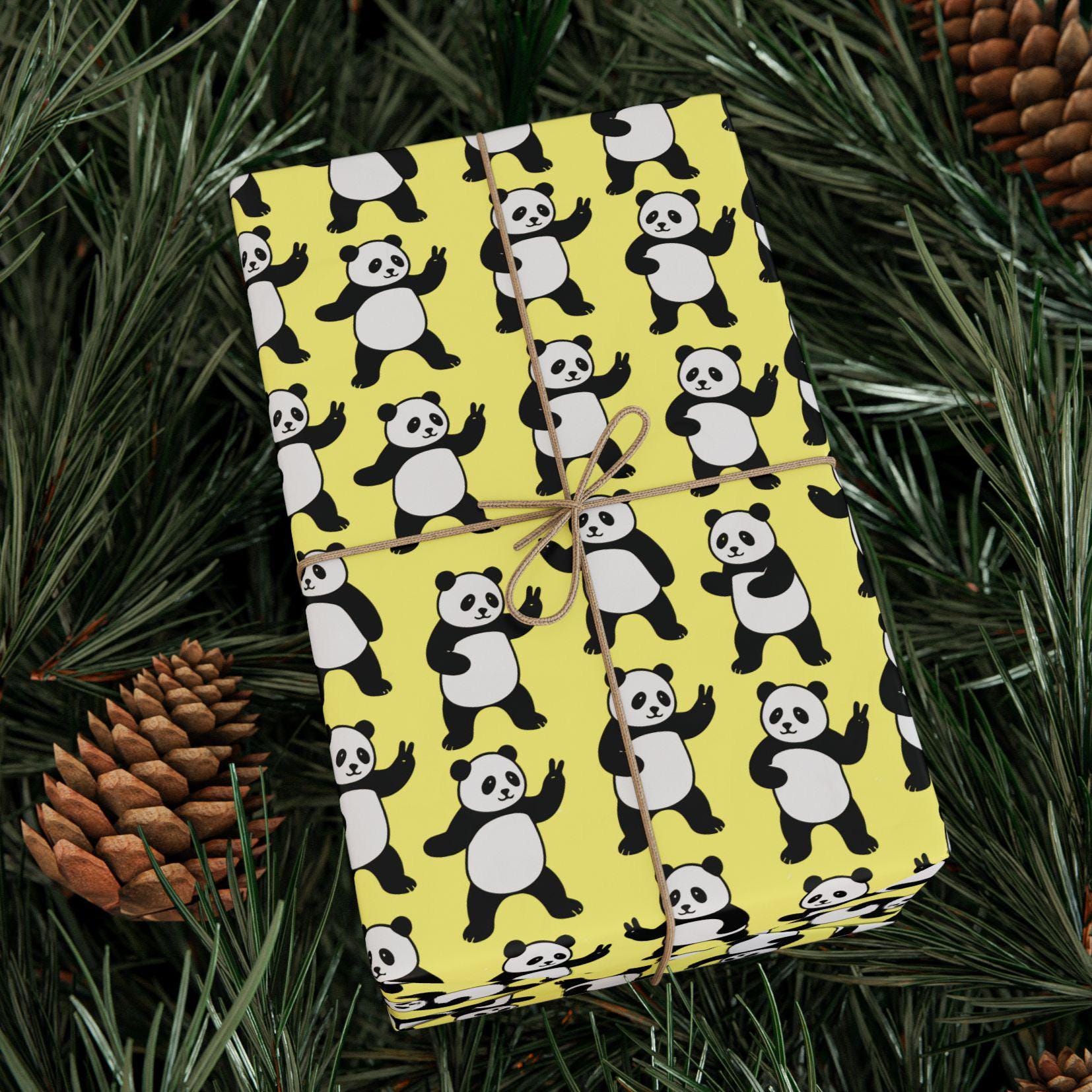 Panda Wrapping Kawaii Panda Wrapping Paper - Cute Pastel Yellow Animal Gift Wrap ...