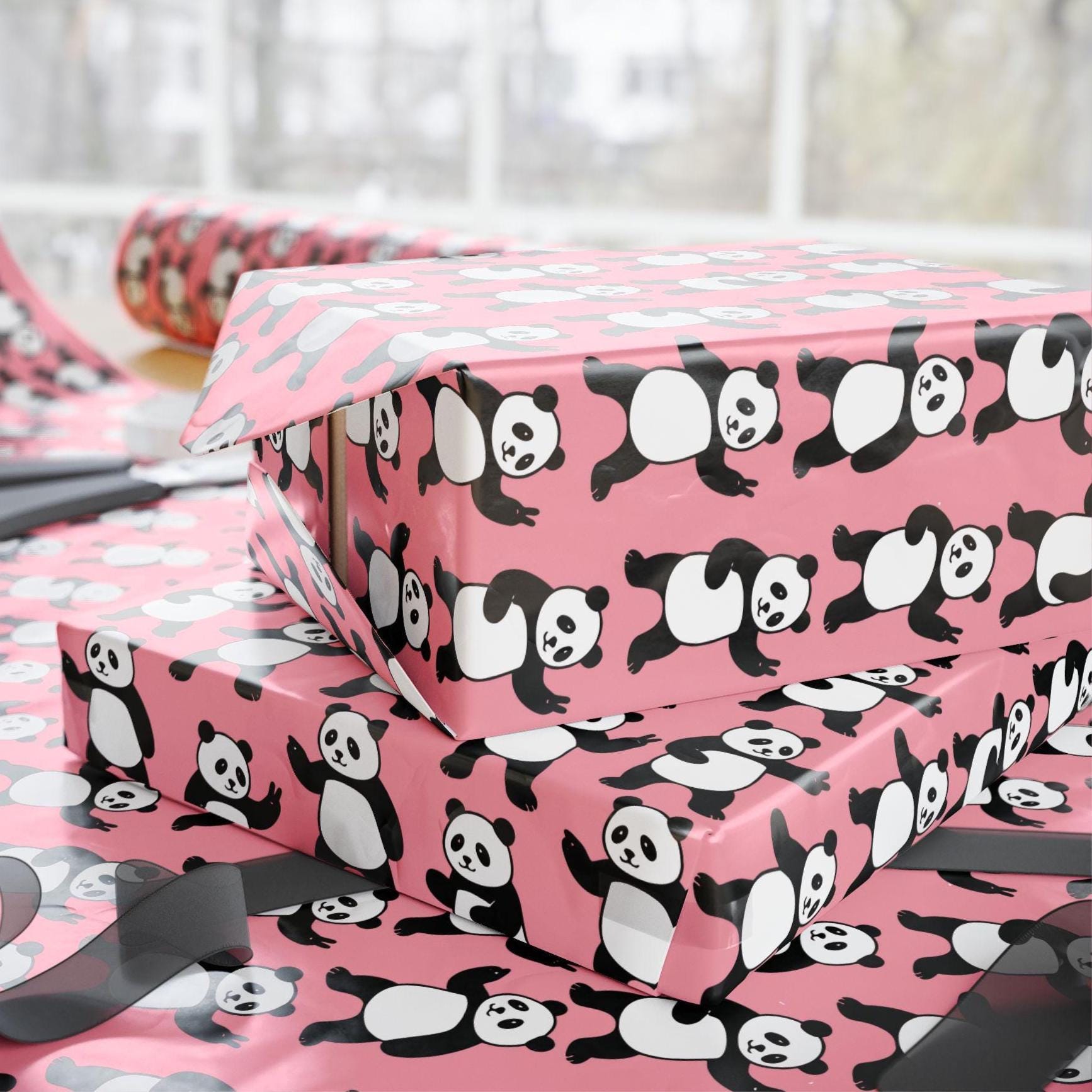 Panda Wrapping Kawaii Panda Wrapping Paper - Cute Pink Animal Gift Wrap, Happy Panda ...