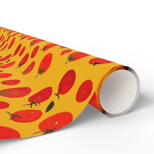 Tomato Wrapping Paper - Food Kitchen Gift Wrap, Playful Tomato Pattern, Bright Yellow Background, Whimsical Gift Wrap, Food Lover Gift, image 5