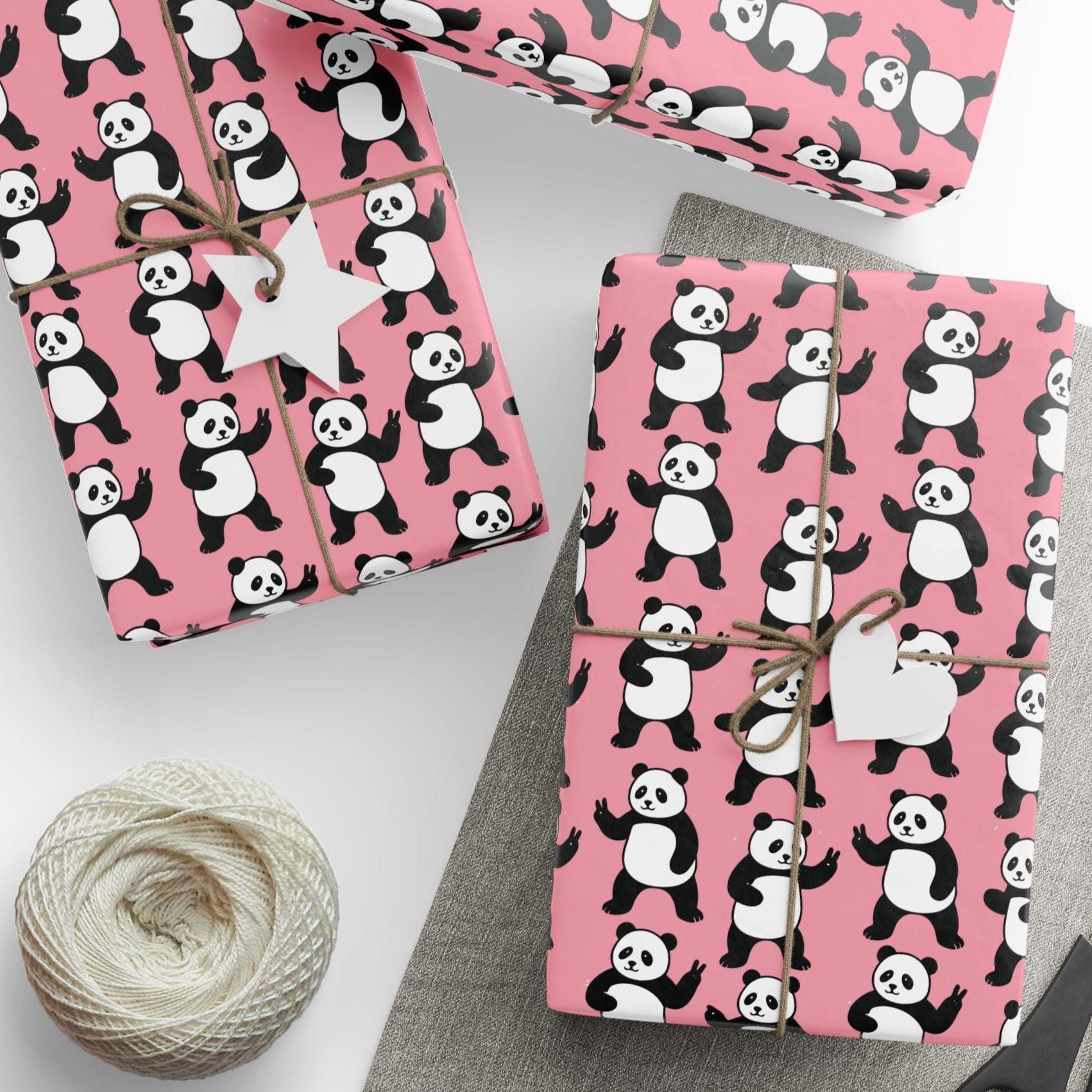 Panda Wrapping Kawaii Panda Wrapping Paper - Cute Pink Animal Gift Wrap, Happy Panda ...