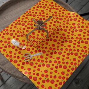 Tomato Wrapping Paper - Food Kitchen Gift Wrap, Playful Tomato Pattern, Bright Yellow Background, Whimsical Gift Wrap, Food Lover Gift, image 4