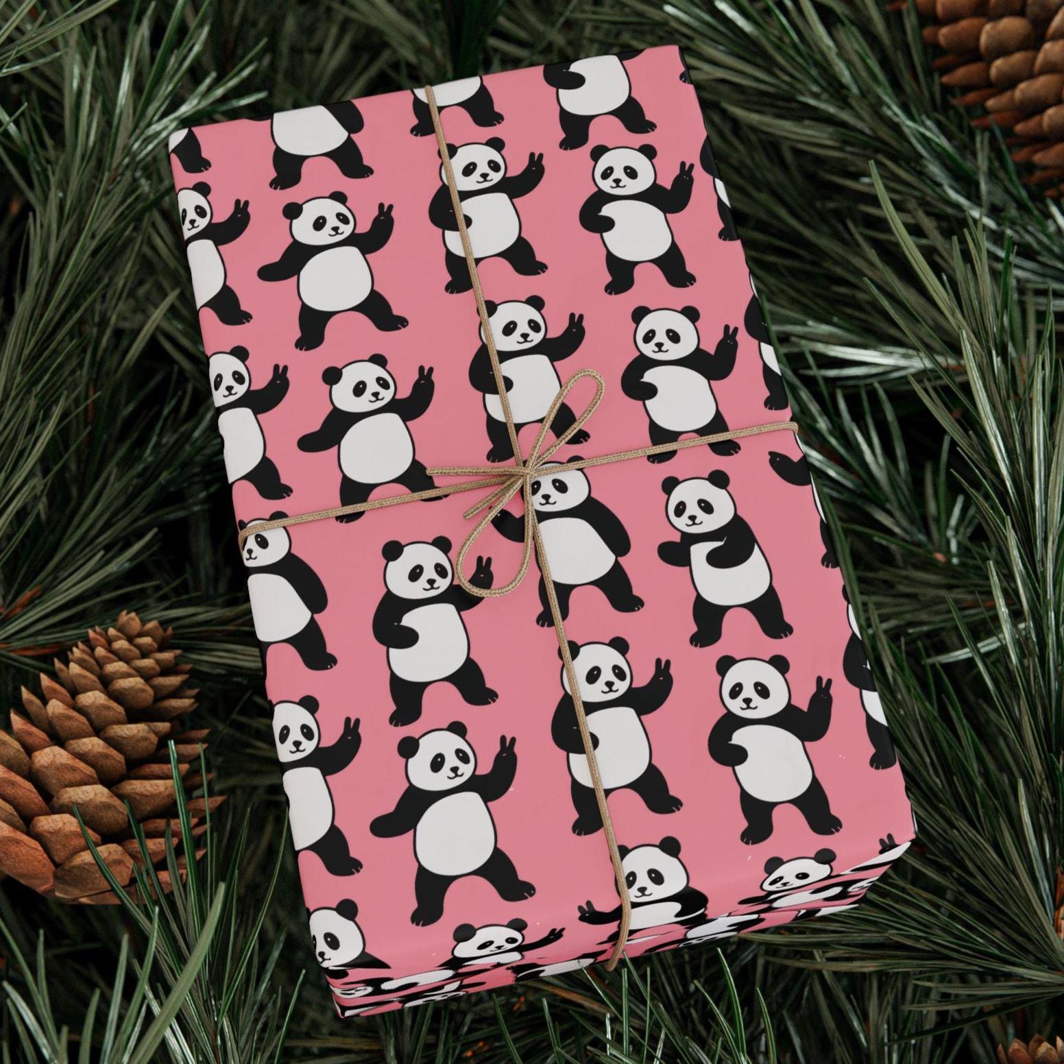 Panda Wrapping Kawaii Panda Wrapping Paper - Cute Pink Animal Gift Wrap, Happy Panda ...