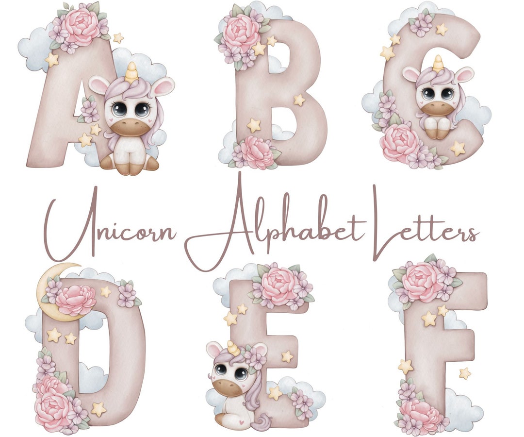 Cute Unicorn AZ Alphabet, Unicorn Printable Lettering, Unicorn Clip