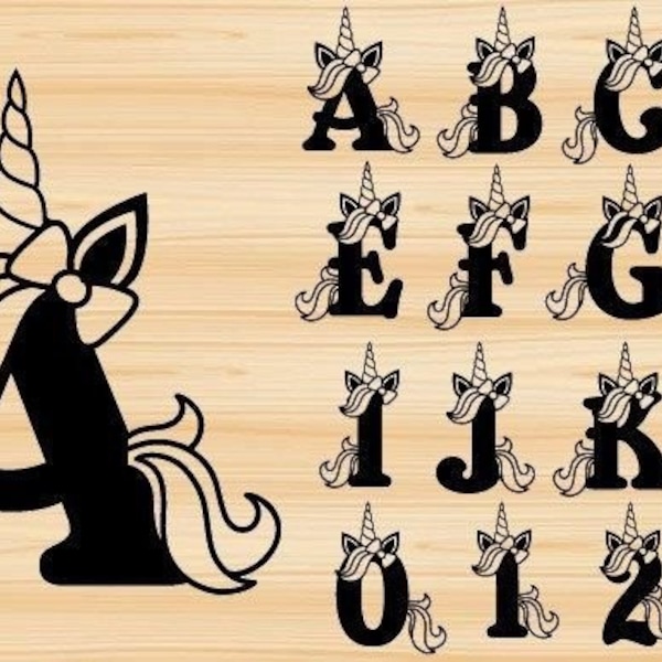 Unicorn Alphabet Letters Laser Cut A to Z Graphics, Unicorn clip art