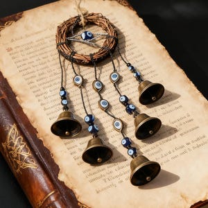 Magic Witch BellsBlack Witch Bells, Handmade Witch Bells, Hanging Bells Wreath, Witchy Decor Bedroom, Witchy Gifts for Women Aesthetic