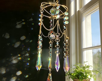 Mystical Golden Flying Saucer Sun Catcher for Cosmic Home Decor, Crystal Prism Rainbow Maker, Kids Room Gift