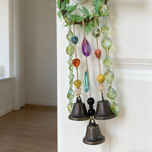 Green Witch Bells, Hanging Bells for Door, Witchy Decor Wall Art, Pagan Decor, Window Hanging Ornament,  Wiccan Gifts