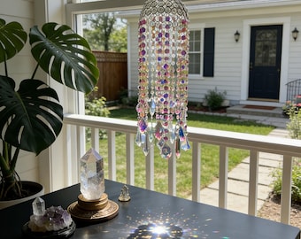 Majestic Rainbow Sun Catcher, Handmade Palace Window Art, Gothic Church Inspired, Jewel Tone Decor