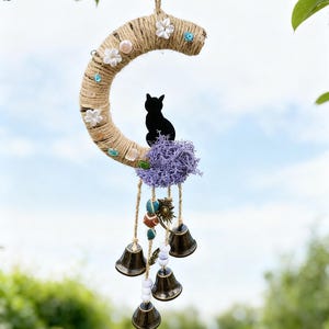 Witch Bells, Witch Bells for Gardening, Witch Bells -One Little Cat Sitting on The Moon, Witch Bells for Door Knob, Hanging Bells