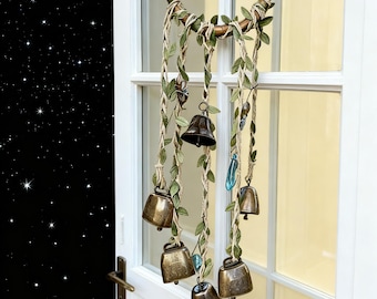 Wooden Wreath, Witch Bells, Entry Way Door Protection Bells, Pagan Holidays, Altar Spirit Bells, Green Witch, Doorknob Hanger