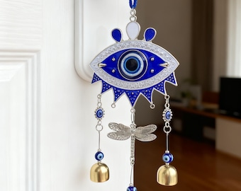 Evil Eye Witch Bells for Protection, Double Ward Charm, Blue Eye Nazar for Home, Evil Eye Protection Charm for Blessings, Spiritual Gift