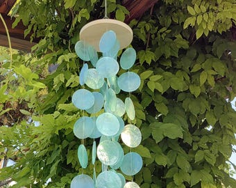 Boho Light Blue Shell Wind Chime,  Natural Beachy Wind Chimes,  Handmade Ocean Decor,  Ocean-Inspired Handmade Chimes, Beach Lover Gift,