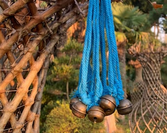 Blue Hanging Witch Bells for Wreath, Pagan Decor, Handmade Folk Art