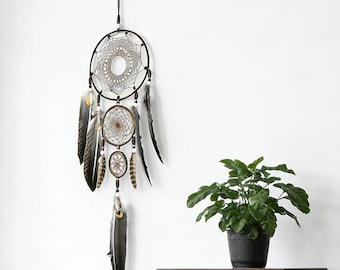 Brown Grey Dream Catcher Wall Decor, Vintage Bohemian Multi-Layer Dream Catcher,  Boho Chic Home Decor