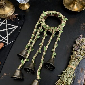 Hanging Witch's Bells, Spiritual Bells, Hanger Wiccan Wind Chimes, Doorknob Protection Brass Bells, Hanging Bells, Altar Supplies image 8