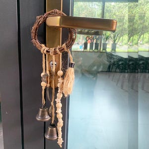 Handmade Witch Bells Wreath, Witch Bells and Wind Chime, Hanging Door Knob Protection Bells, Celtic Door Bells, Macrame Decor