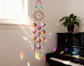 Handmade Stained Glass Flower Sun Catcher, Colorful Garden Window Decor,Rainbow Light Catcher