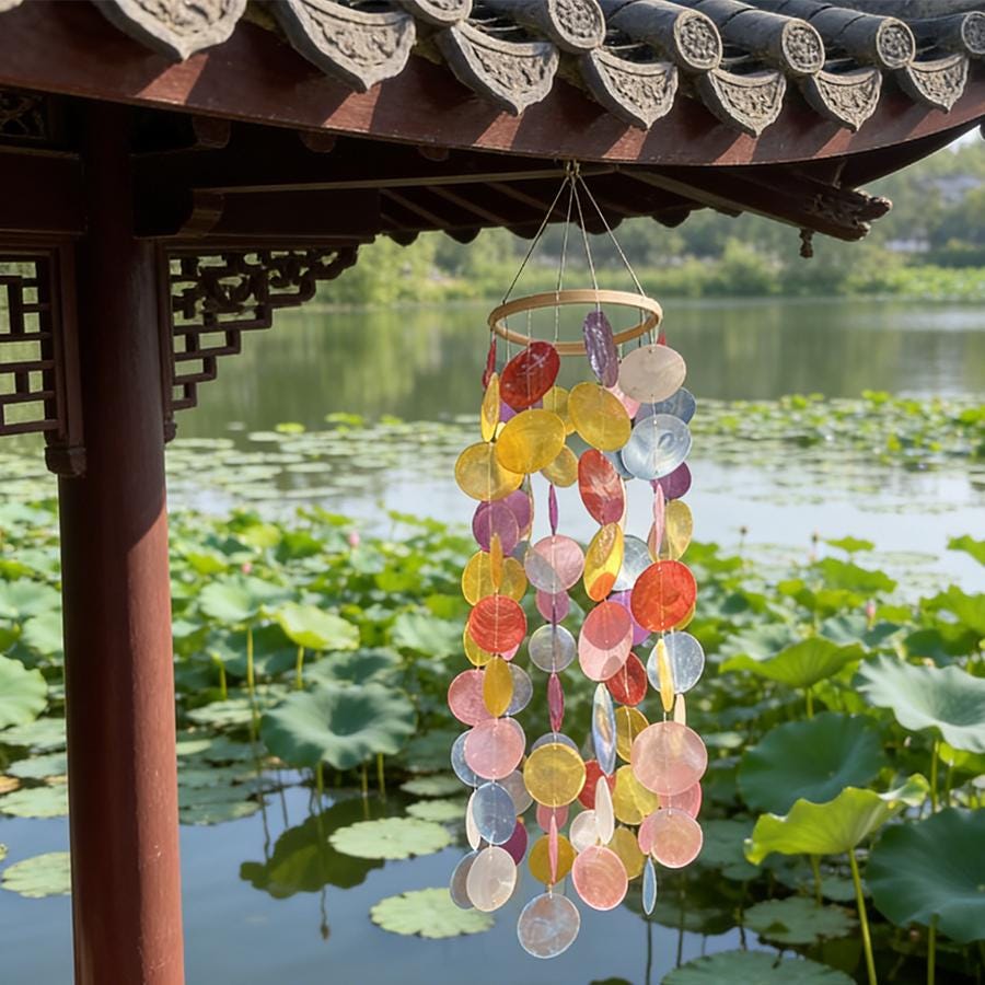 Rainbow Capiz Shell Wind Chime, Handmade Colorful Hanging Mobile
