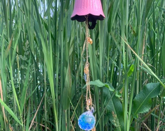 Pink Witch Bells ,Witch Bells for Protection ,Witch Bells with Sun Catcher Crystal,Hanging Crystal Suncatcher, Housewarming Gifts