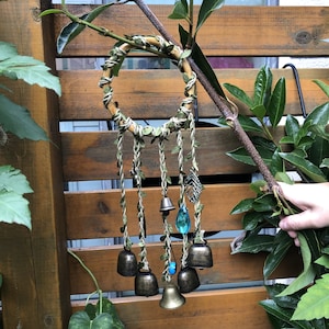 Wooden Wreath, Witch Bells, Entry Way Door Protection Bells, Pagan Holidays, Altar Spirit Bells, Green Witch, Doorknob Hanger