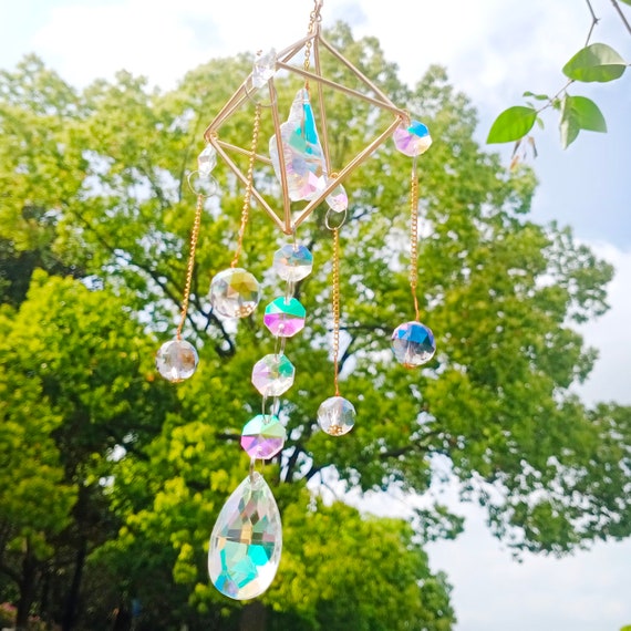 Window Hanging Crystal Suncatcher - Rainbow Prism Cross Design For Home Decor