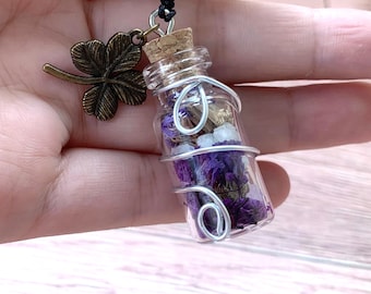 Lucky Spell Bottle Necklace, Spell Jar Necklace, Spell  Jewelry, Mini Jar Necklace,  Herb Magic, Manifestation Spell Jar, Wicca Gifts