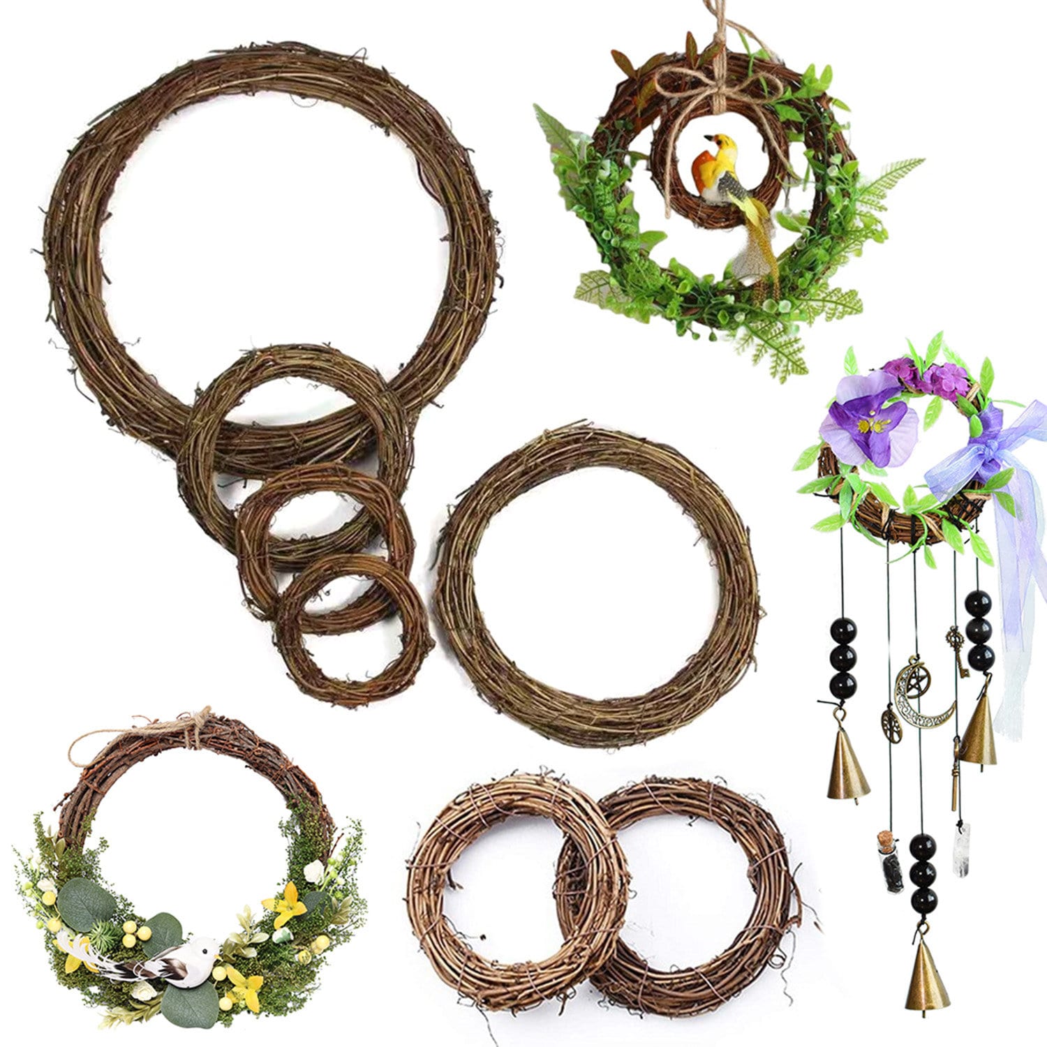 IMIKEYA 6 Pièces Fournitures De Guirlande Couronne De Brindilles Naturelles Anneau En Rotin Bricolage Cadres De Couronne De Bricolage Décor Suspendu Bricolage Cadre Rotin Naturel Sol Vigne
