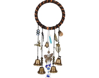 Evil Eye Bell with Lace Ribbon, Witch's Bells for Protection, Wind Chime for Hanging, Home Door Bells, Housewarming Gift, Suncatcher