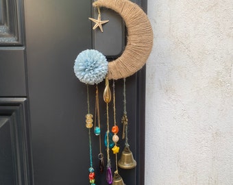 Moon Door Hanger, Spiritual Bells, Witch Bells, Door Bells, Protection Bells, Witch Kitchen Decor, Kitchen Altar Supplies, Ward Gifts
