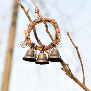 Witch&#39;s Bells for Protection, Love, and Prosperity, Handmade Hanging Bells with Natural Crystal Chips, Home Protection, Housewarming Gifts