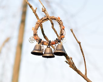 Witch's Bells for Protection, Love, and Prosperity, Handmade Hanging Bells with Natural Crystal Chips, Home Protection, Housewarming Gifts
