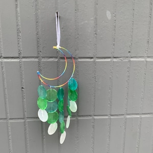 Moon Shell Sun Catcher Wind Chime, Beach Wind Chime, Handmade Capiz Shell Wind chime,  Beach Home Decor for Room, Hanging Shell Mobile